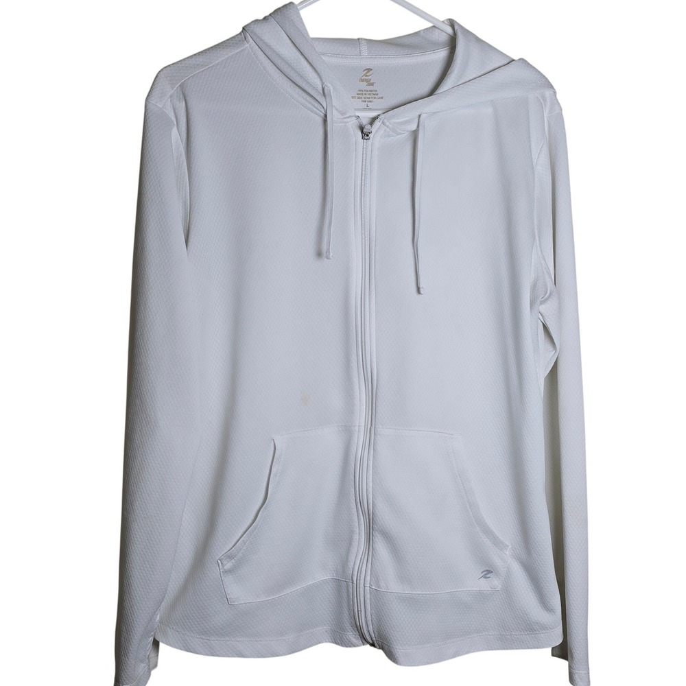 Energy Zone White Hooded Zip-up Lightweight Sweatshirt Size L (12-14) Thumbholes